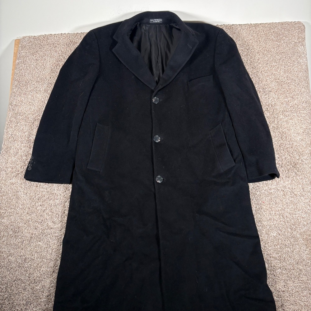 Lauren Ralph Lauren Mens Black Cashmere Wool Blend Overcoat Topcoat Size 44R